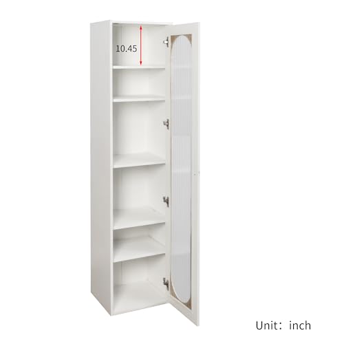 AYJOIR Tall Skinny Bookshelf with Glass Door, White Narrow Bookcase 6 Tier Storage Cabinet, Slim Display Shelf for Living Room Bedroom Office, Tall Thin Bookshelf for Books DVD Media Collection - Image 3