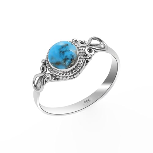 Bague en argent 925 anti-ternissement avec pierre précieuse ronde naturelle 6mm