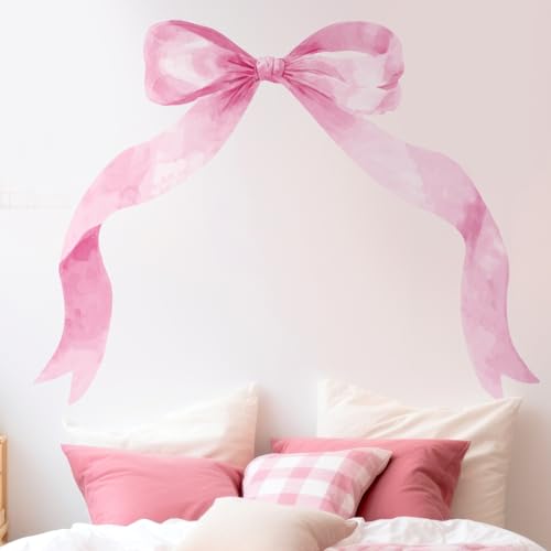 Fullhawl 59 x 45 Inch Large Pink Bow Wall Stickers Peel and Stick Coquette Girl Room...