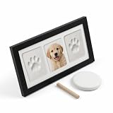 Pfotenabdruck Set Hund & Katze, 3D Bilderrahmen Schwarz für 1 Foto und 2 Abdruck, Handabdruck und Fußabdruck Set mit Ton, DIY Andenken Geschenk für Tierliebhaber & Eltern, Hänge- und Tischdekoration