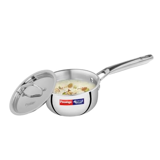 Prestige 14cm/1.1L Tri-Ply Stainless Steel Splendid Sauce Pan with Lid|Gas and Induction Compatible|Even Heat Distribution| Thick Gauge Tri-Ply Body|15 Year Warranty