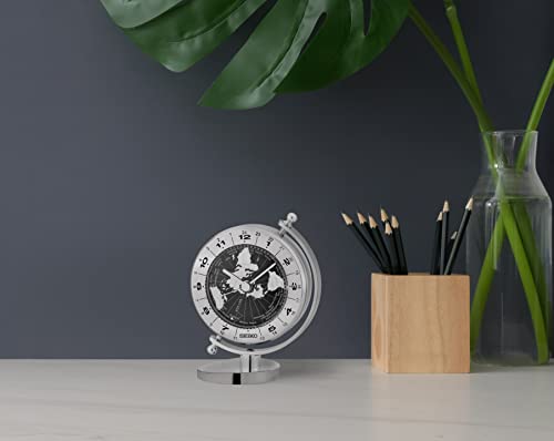 Seiko 5 Inch Silver Globe Desk And Table Clock #TOP5