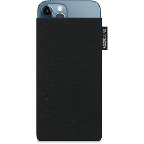 Adore June Classic Black Protection Sleeve compatible with iPhone 13 Pro Max/iPhone 12 Pro Max, Pouch Case Made of Durable Fabric with Display Cleaning Effect Cover