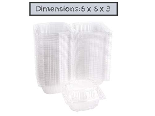 Smygoods Dessert Containers, Disposable Plastic Clamshell Food Containers, Clear Hinged Food Container, 6 X 6 X 3 [50 Pack] #TOP2