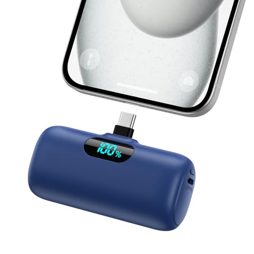 Mini Portable Charger 5000mAh Power Bank,15W PD USB C Cell Phone Portable Power, LCD Display Battery Pack Compatible With iPhone 15/15 Plus/15 Pro/15 Pro Max/Android/Samsung/Moto/LG (Type-C Only)