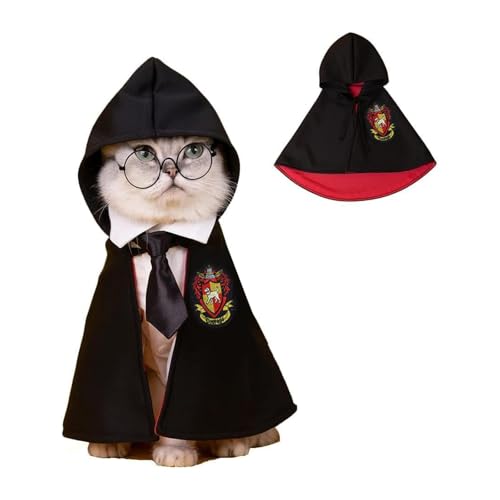 NIULA Cat Halloween Costume - Pet Wizard Costumes Mantle Magician Cosplay Clothes with Bowtie & Glasses Set, Festival Party Apparel for Small Pets Cats Dogs - image 2