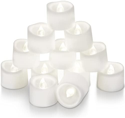 Homemory Flickering Flameless Candles with Timer, Long-Lasting LED Tea Lights with Timer, Fake Electric Battery Votive Candles for Table Centerpieces,Halloween, Christmas, Pure White 12Pcs, No Remote