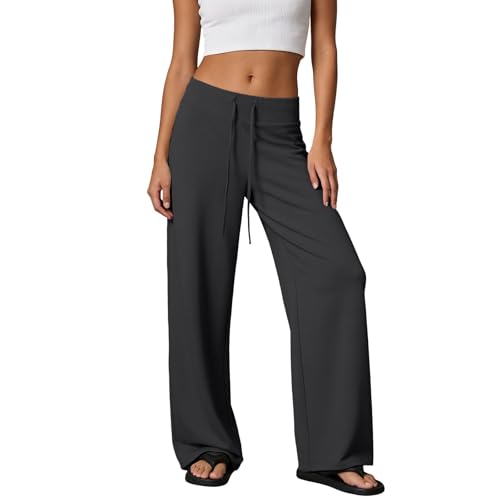 Pantalon de fitness pour femme coupe ample taille haute décontractée