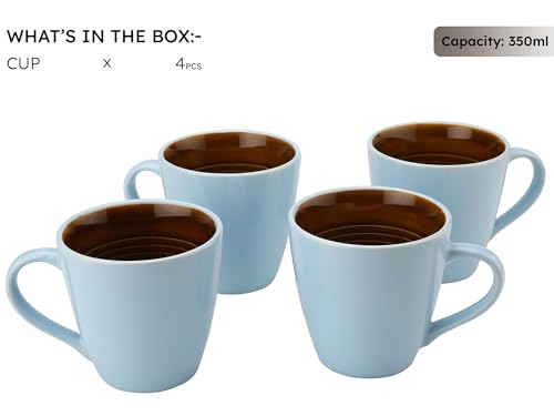 Image of Bodhi House Handcrafted Ceramic Coffee Mug Set of 4 Pieces (350 Ml), Stoneware Tea Cup, Microwave Safe Large Milk Mug, Glossy Finish, Ideal for Daily use, Casual Gatherings and Gifting, Arctic Blue