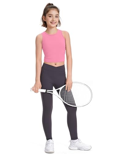Image of HASMES Girls Athletic Tank Tops Sleeveless Basic Dance Crop Tops for Kids