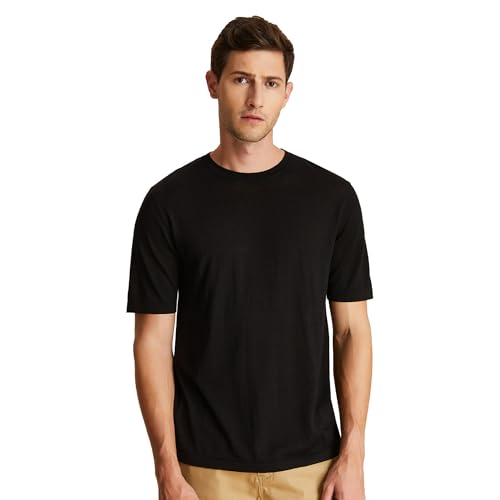 GreenMount Summer Silk Cashmere Essential Round Neck T-Shirt Light Weight Short Sleeve for Men