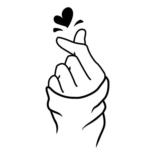 Vinyl Wall Art Decal - Heart Hand Love Sign - 22" X 10" - Modern Cute Korean Gesture Trendy Decor Home Apartment Bedroom Living Room Work Office Business Indoor Outdoor Decor (Black) #TOP3