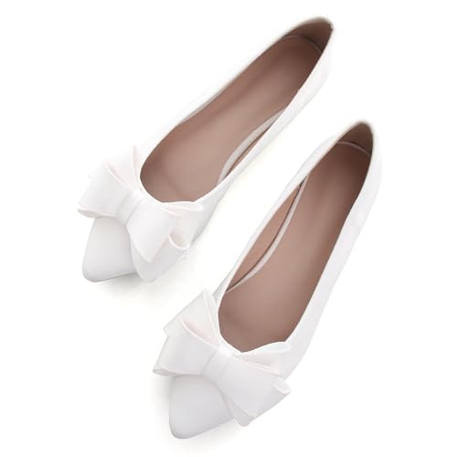 Image of SAILING LU Womens Bowknot Ballet Flats Pointy Toe Suede | Casual Flat Shoes, Dressy Wear to Work, Moccasins, Slip-Ons