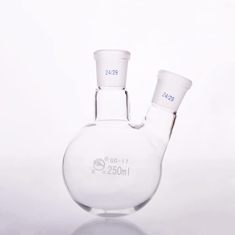 Frasco de vidrio para laboratorio, Matraz de destilación de vidrio de laboratorio de fondo redondo de doble cuello, inclinado/recto, de 50 ml a 2000 ml, 1 unidad(500ml 24x24)