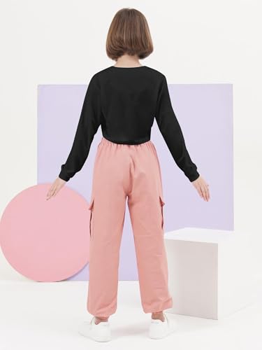 Image of SANGTREE Girls Fall Winter Clothing Sets, Girls Long Sleeve Crop Top and Cargo Jogger Pants Outfit Set,4T-14 Years