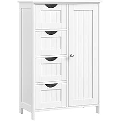 Cajoneras De Muebles De Cocina VASAGLE Armario de Baño, Mueble de Baño Estrecho, Cómoda de Baño, Cajonera con 4 Cajones, Armario con Puerta, Estante Ajustable, 30 x 55 x 82 cm, Blanco LHC41W