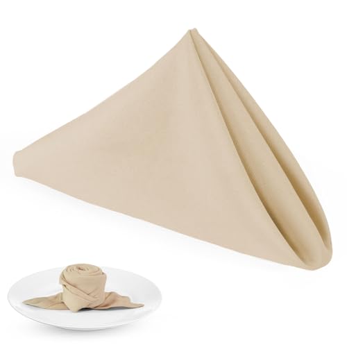 PLOYMONO Beige Heavy Duty Polyester Napkins - 17 x 17 Inch Solid Washable Cloth Dinner Napkins - Set of 8 Napkins with Hemmed Edges - Great for Weddings Parties Banquets Dinner & More