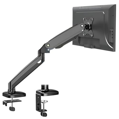 Josphere Soporte de monitor individual, brazo de resorte de gas ajustable para monitores de 17 a 32 pulgadas, soporte VESA con base de abrazadera/ojal, se adapta a pantallas de 4.4 a 20 libras,
