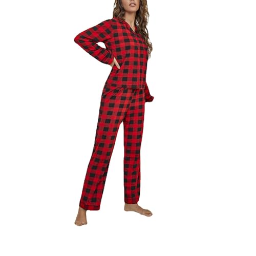 ZUrdox Conjunto de pantalón de Pijama cálido for Mujer, Manga Larga con Pantalones a Cuadros, Ropa de Dormir ultrasuave, Conjuntos de Pijamas Suaves y cálidos for Mujer (Size : Small)