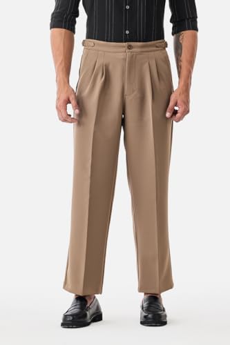 Image of SNITCH Men Casual Trousers | Relaxed Fit with Turned-Up Cuffs & Solid Pattern | Cotton Blend Fabric with Medium Stretch for Summer & Everyday Wear