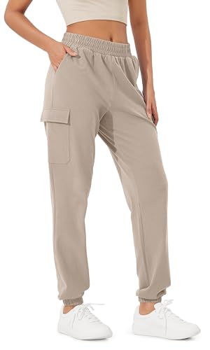 ODODOS Cargo Jogger Pants for Women Purevibe Cotton Mid Waist Track Cuff Lounge Sweatpant with Pockets