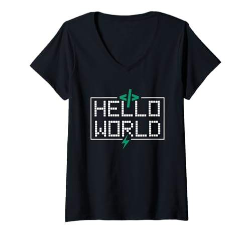 Mujer Hello World IT Programación Desarrollador Camiseta Cuello V