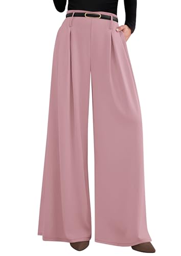 PRETTYGARDEN Womens Wide Leg Dress Pants Flowy Trousers,Pink,M | Front Pleats,Side Zipper,Pockets,High Waisted Palazzo Pants,Professional Interview Slacks,Office Work Business Casual Outfits
