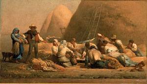 Peinture à l'huile reproduction Millet tableau repos des moissonneurs toile