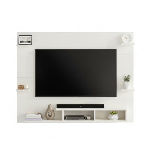 Image of FURNEASER Harrison Wall Mount TV Cabinet for Living Room | TV Unit with Back Panel, Set Top Box Stand & Display Shelves | Modern TV Rack & Entertainment Unit for 32 to 43 Inch TV (White)