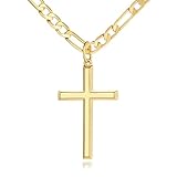 Verniflloga 14k Gold Cross Necklace for Men Large Gold Cross Pendant Figaro Chain for Mens Gold Chain 5mm Masculine Appeal 20, 22, 24 Inch (22inch)