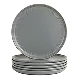 Double Line 10.5' Dinner Plate, Set of 6, Matte Gray