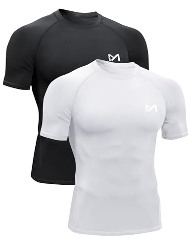 MEETYOO Herren Kompressionsshirt, Schwarz+weiß, M EU