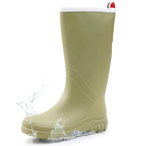 Image of rain boots women waterproof deck boots tall work boot comfortable Fishing boot lightweight chelsea bootie for Gardening Boating Camping Sailing green