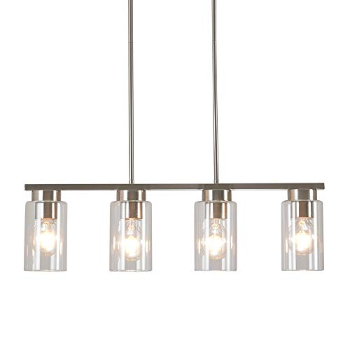 Black Friday - 60% OFF Indstrial Kitchen Island Light, 28" Modern 4 Lights Pendant Light Fixture with Clear Glass Shade, Farmhouse Adjustable Hanging Lamp for Dining Room, Restaurant, Brushed Nicked Finish, E26 Base