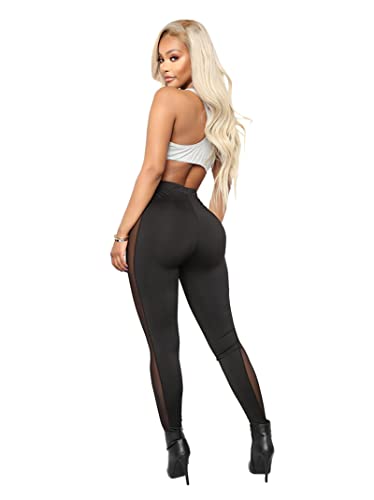 Atyfuniby Sexy Leggings For Women - Skinny High Waisted Sheer Pants Sweatpants Club Streetwear Black L #TOP3