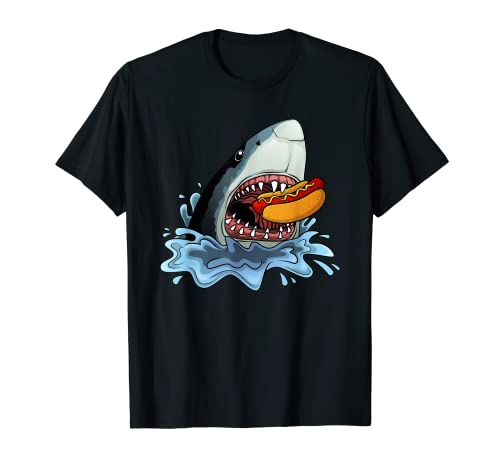 Funny Hot Dog Gift Kids Men Women Shark Lover Hot Dog Foodie T-Shirt