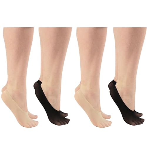 Balseti Medias Invisibles Negras y Beige para Mujer. Media Pinkie Ajustada y Elegante para Zapatos de Vestir. 85% Poliamida. Pack de 4 Pares. Talla Única 35-41.