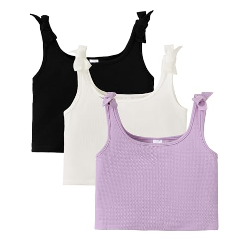 ROMPERINBOX Girls Tank Tops 8-12 Years 3 Pack Tween Girl Knot Shoulder Textured Crop Tank Top