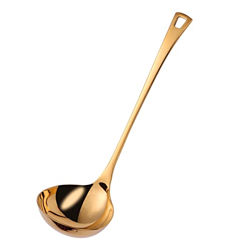 Mafier 4 oz. High Grade Kitchen Ladle Heavy Duty Soup Ladle 11 Inch Stainless Steel Cooking Ladle Kitchen Accessories for Stirring Portioning and Serving Soups Gravy Sauces Chili Stew and More(Gold)…