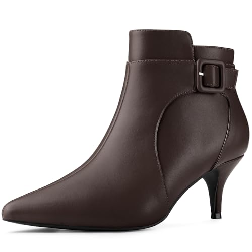 Image of Allegra K Women's Pointy Toe Zipper Buckle Decor Kitten Heels Ankle Boots Coffee 6.5 UK/Label Size 8.5 US