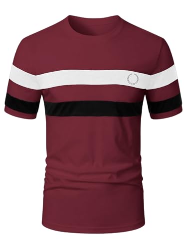 Image of RoseSeek Men's Color Block Short Sleeve Tee Shirts Casual Crewneck T Shirt Trendy Summer Tops