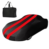 Autoabdeckung Indoor Stretch für 400-450cm Sportwagen Auto Abdeckplane Winter Staubdichte Autogarage Abdeckung Atmungsaktiv Tiefgaragen- und Autoshow-Geeignet (Schwarz + Rot)