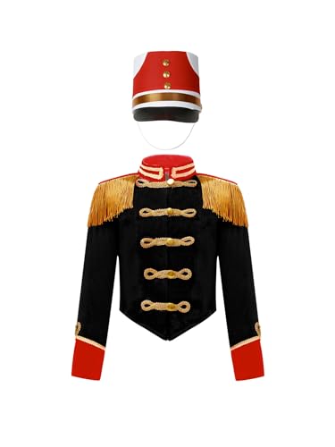 Kids Girls Circus Ringmaster Dress Up Fringe Tassel Jacket Coat Drummer Team Uniform with Hat
