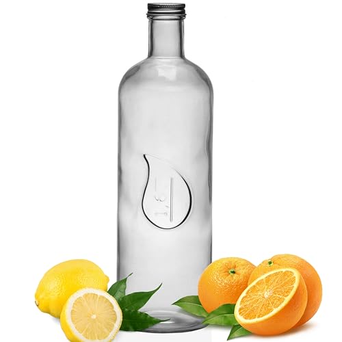 BELUKO Bouteille d'eau en verre, 1 litre, 1,6 litres, bouteille en verre avec couvercle, Lait et Jus Carafe en Verre, Carafe Pichet Eau (TRANSPARENT 1,6 LITRES)