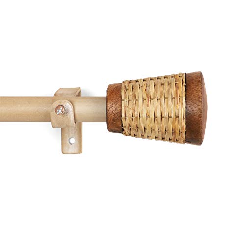 Image of The Decor Mart 52 inch to 144 inch Extendable Curtain Rod |1 inch Curtain Rods for Door & Windows Adjustable Iron Telescopic Drapery Bar with Brown Wooden Finials | Wooden Finish