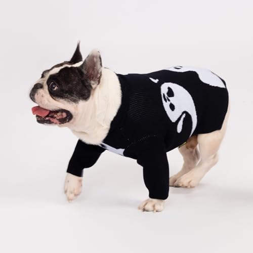 Image of Fitwarm Halloween Ghost Dog Sweater, Funny Costumes for Dogs, Pet Apparel, Black, White, XS