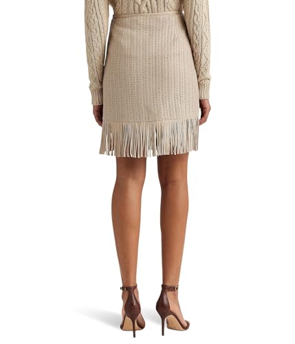 Lauren Ralph Lauren Women's Fringe Trim Woven Leather Pencil Skirt2