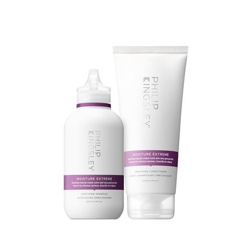 Philip Kingsley | Moisture Extreme Hydrating Shampoo and Conditioner Set | For Curly, Dry, Damaged Hair | Anti-Frizz, Intense Hydration, Detangles, Conditions and Tames Hair | 250ml and 200ml