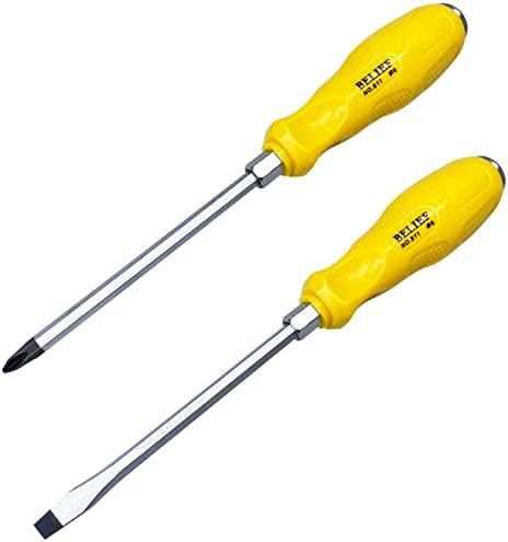 Yalin 2-Piece Professional Screwdriver Set, 1 Phillips and 1 Flat Head, Non-Slip Handles for Home Repair,S2 Steel Screwdriver with Striking Cap