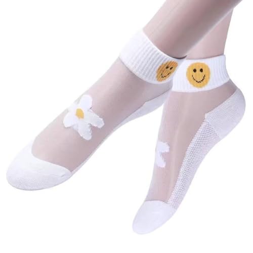 5 pairs of women's transparent flower embroidered breathable thin socks3